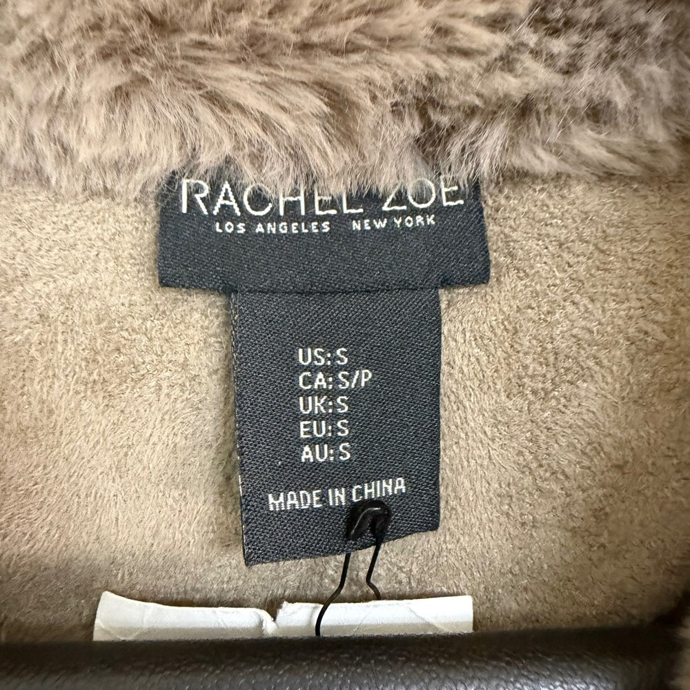 Rachel Zoe Womens Taupe Faux Suede & Fur Trim Coat Jacket Small NWT Soft Luxury - Picture 2 of 10